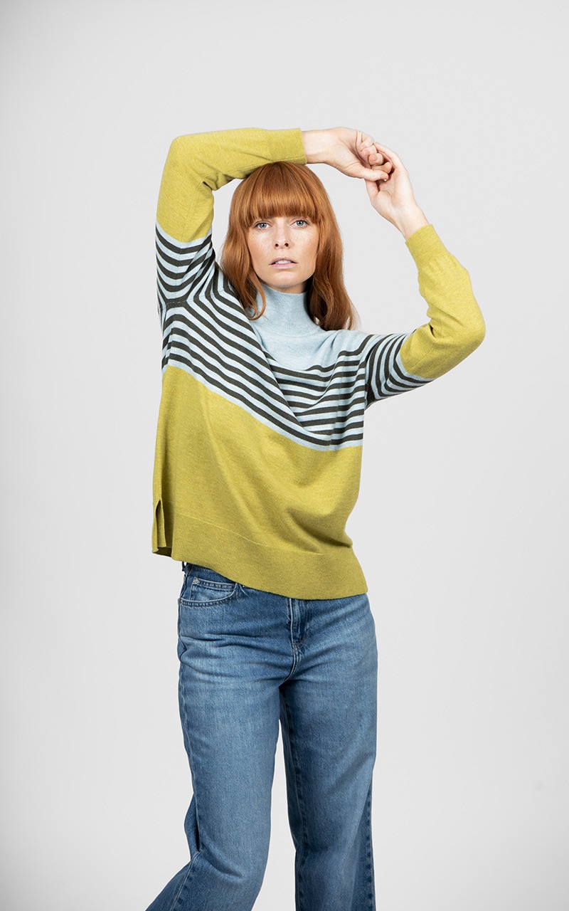 Bridge & Lord Stripe and Colour Block Tunic - Citrine/Olive/Aqua - Image 3