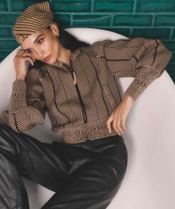 Once Was Jeanne Knit Bomber Jacket - Tan Chevron