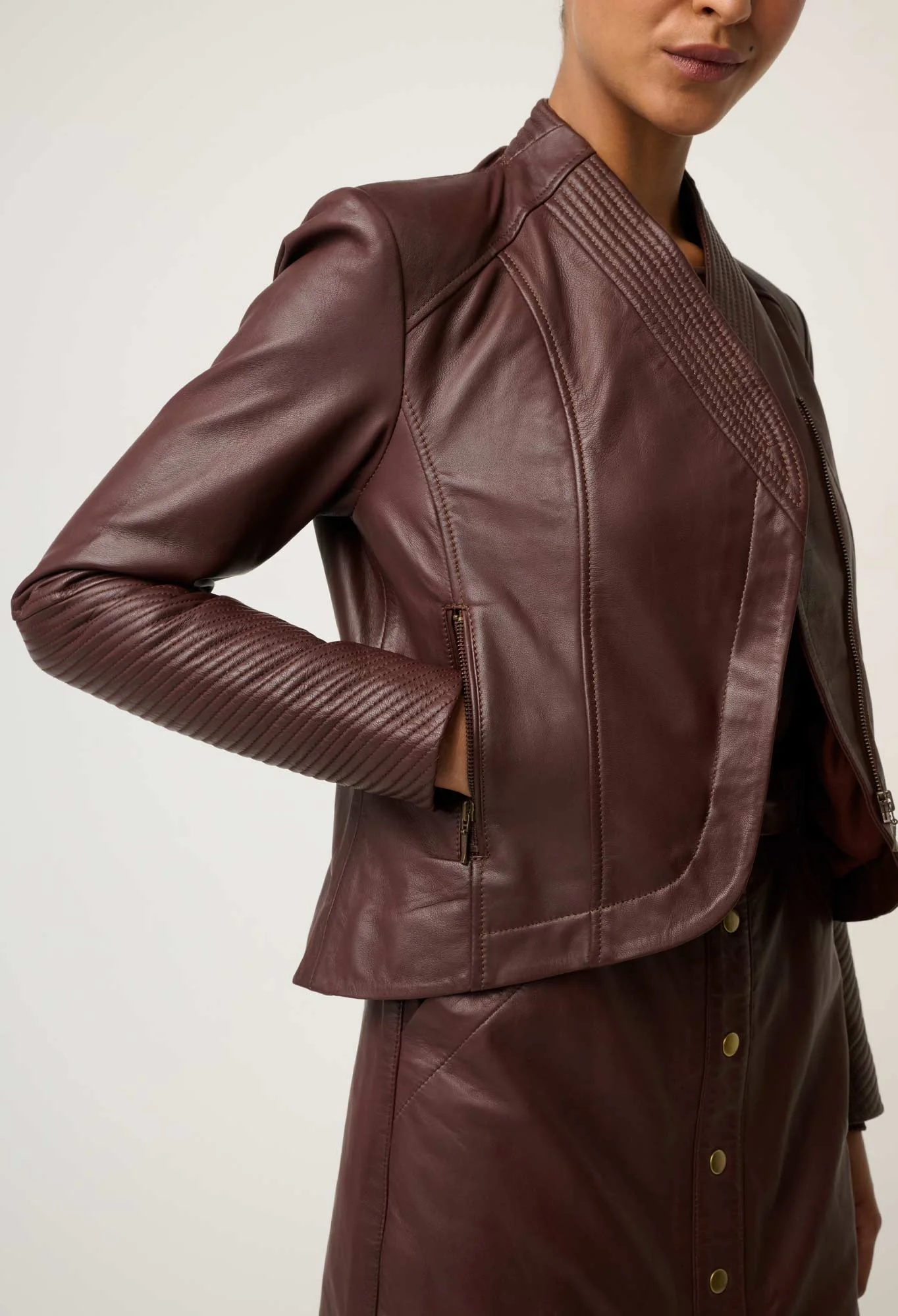 Once Was Acer Leather Shawl Jacket - Oxblood - Image 6