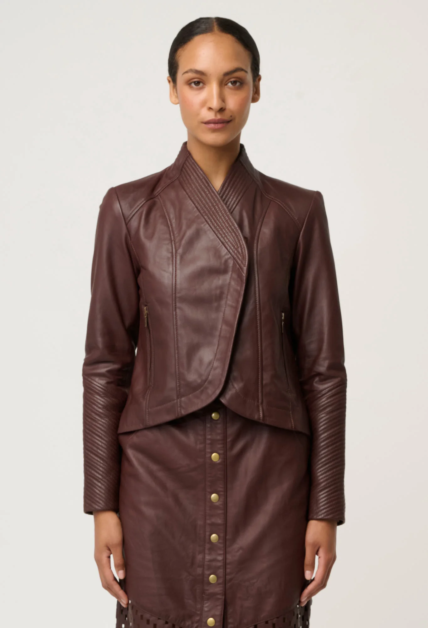 Once Was Acer Leather Shawl Jacket - Oxblood - Image 5