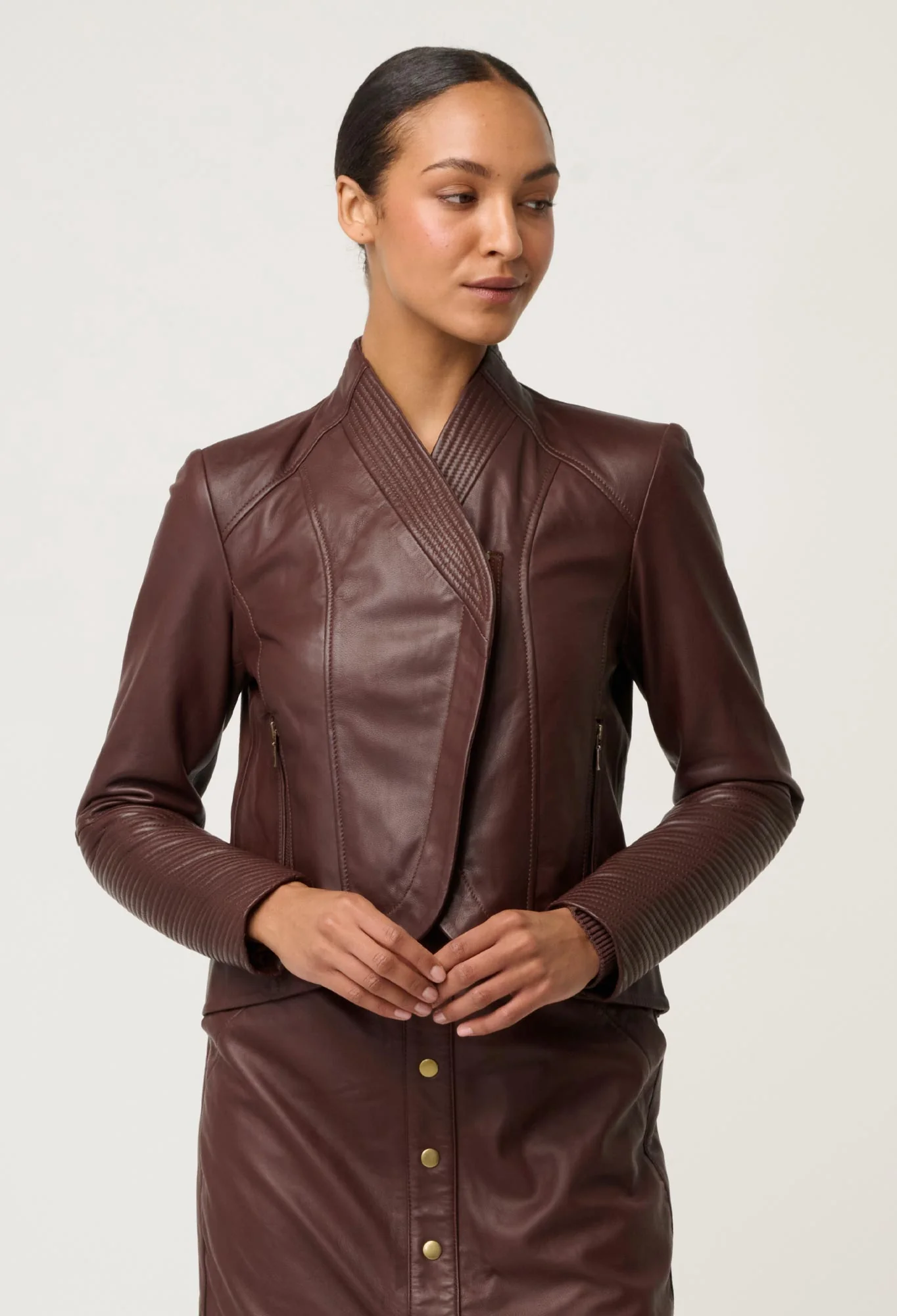 Once Was Acer Leather Shawl Jacket - Oxblood - Image 3