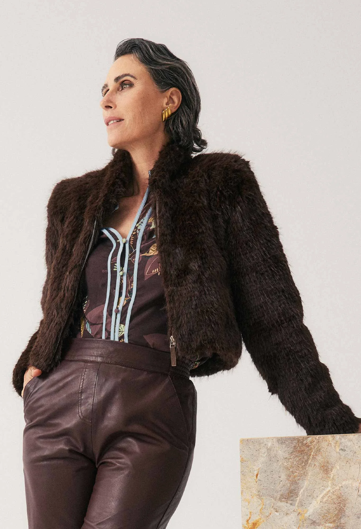 Once Was Dawn Faux Fur Cropped Jacket - Walnut