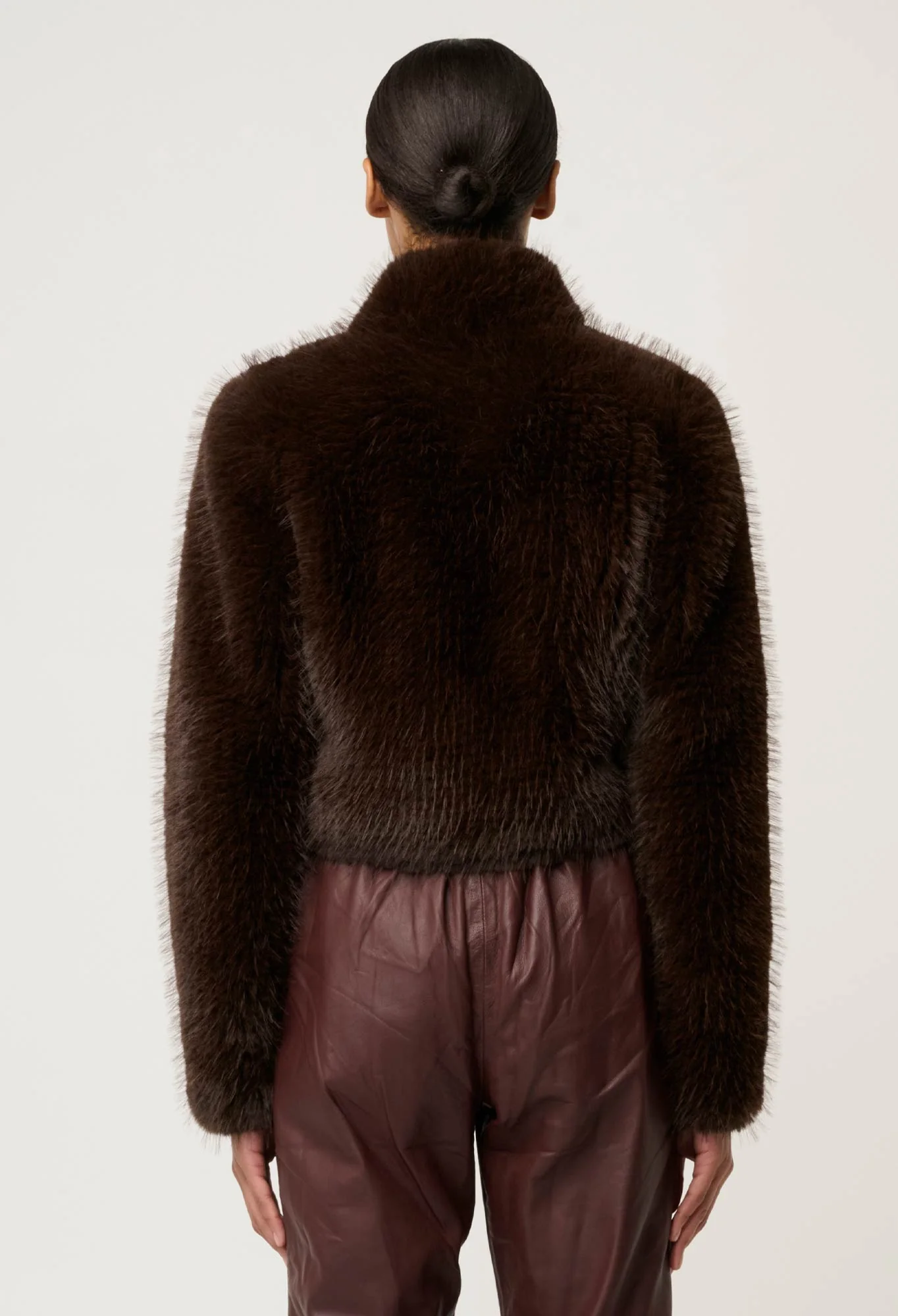 Once Was Dawn Faux Fur Cropped Jacket - Walnut - Image 5