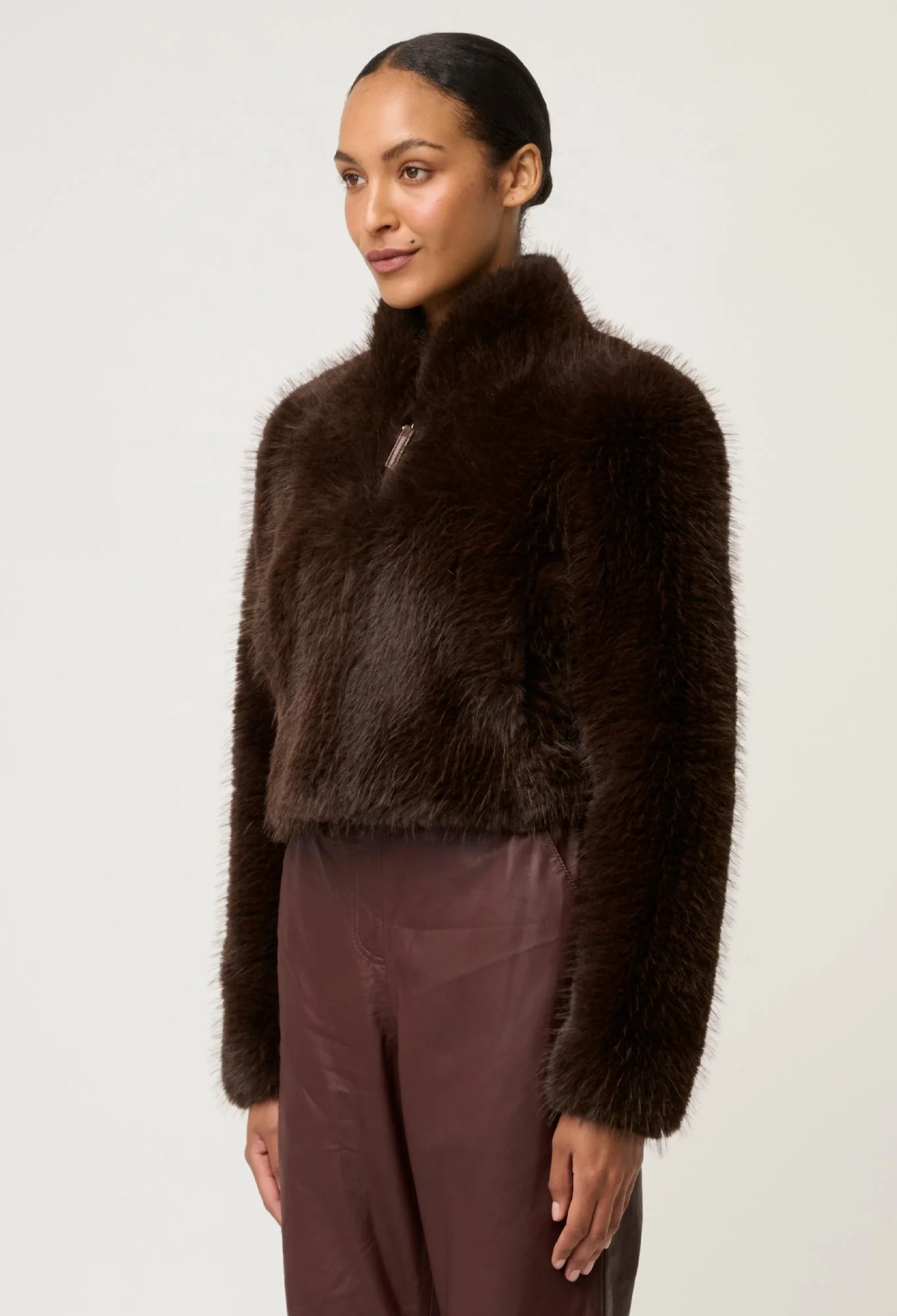 Once Was Dawn Faux Fur Cropped Jacket - Walnut - Image 3