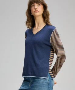 Zaket and Plover Varied Stripe Knit Jumper - Denim