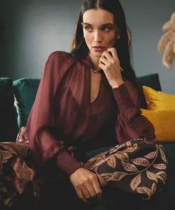 Once Was Simona Sheer Blouse - Bordeaux