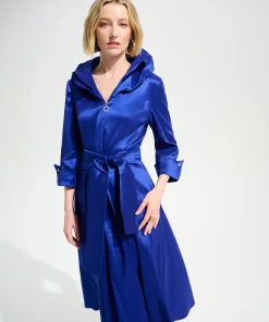 Joseph Ribkoff Signature Stretch Taffeta Fit And Flare Dress With Lapel Collar – Cobalt Blue