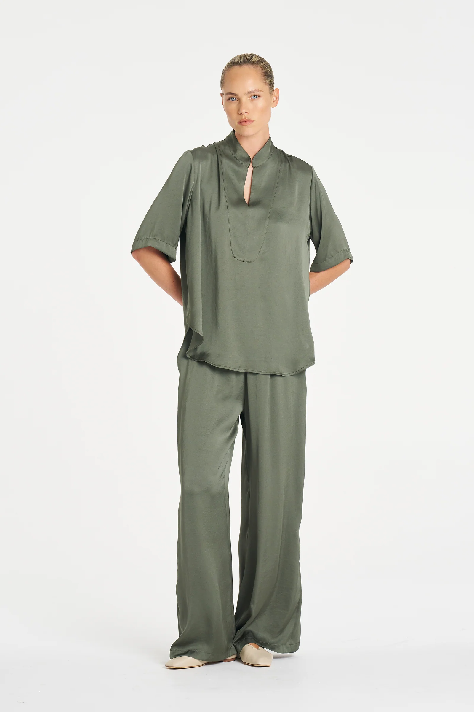 Mela Purdie Swish Tux Plaza - Sage Mirror Satin