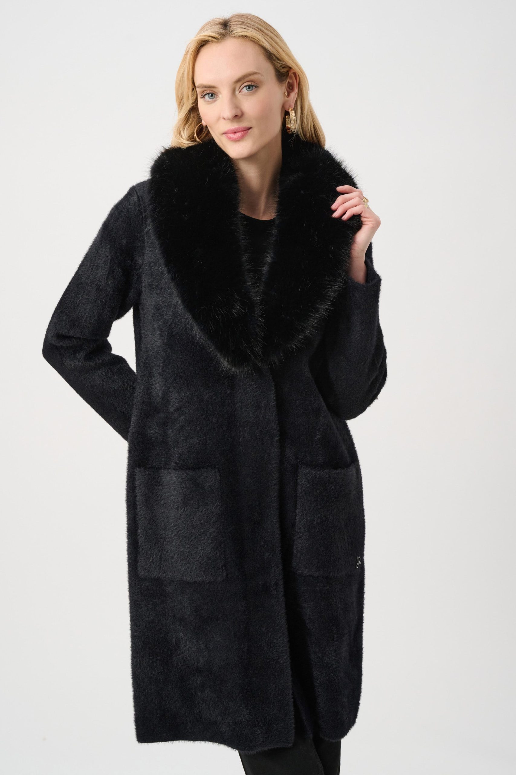 Joseph Ribkoff Feather Yarn Knit Coat - Black - Image 2