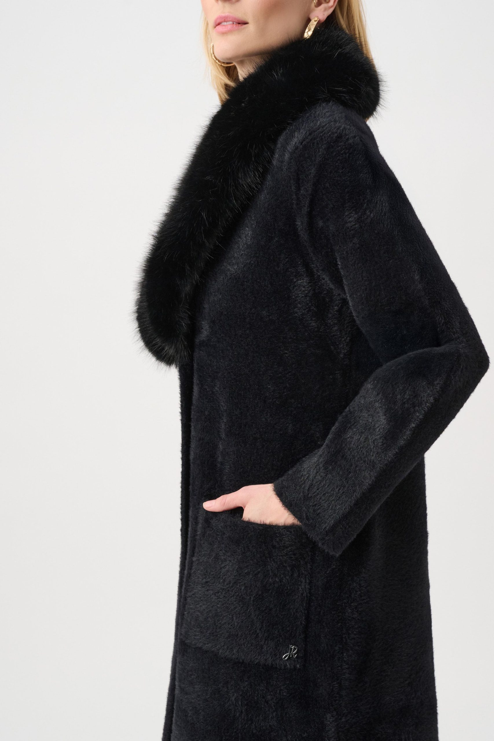 Joseph Ribkoff Feather Yarn Knit Coat - Black - Image 3