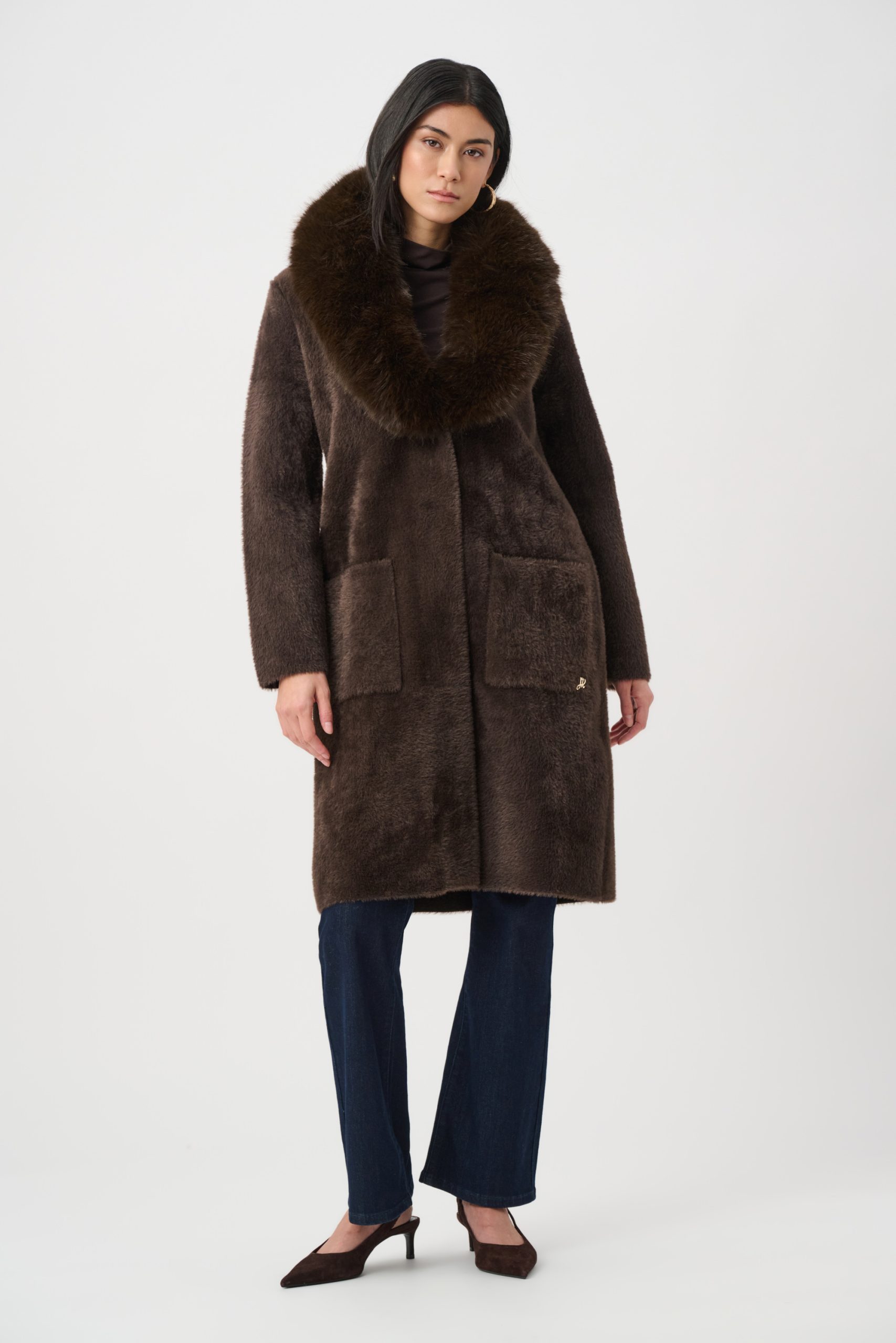 Joseph Ribkoff Feather Yarn Knit Coat - Mocha