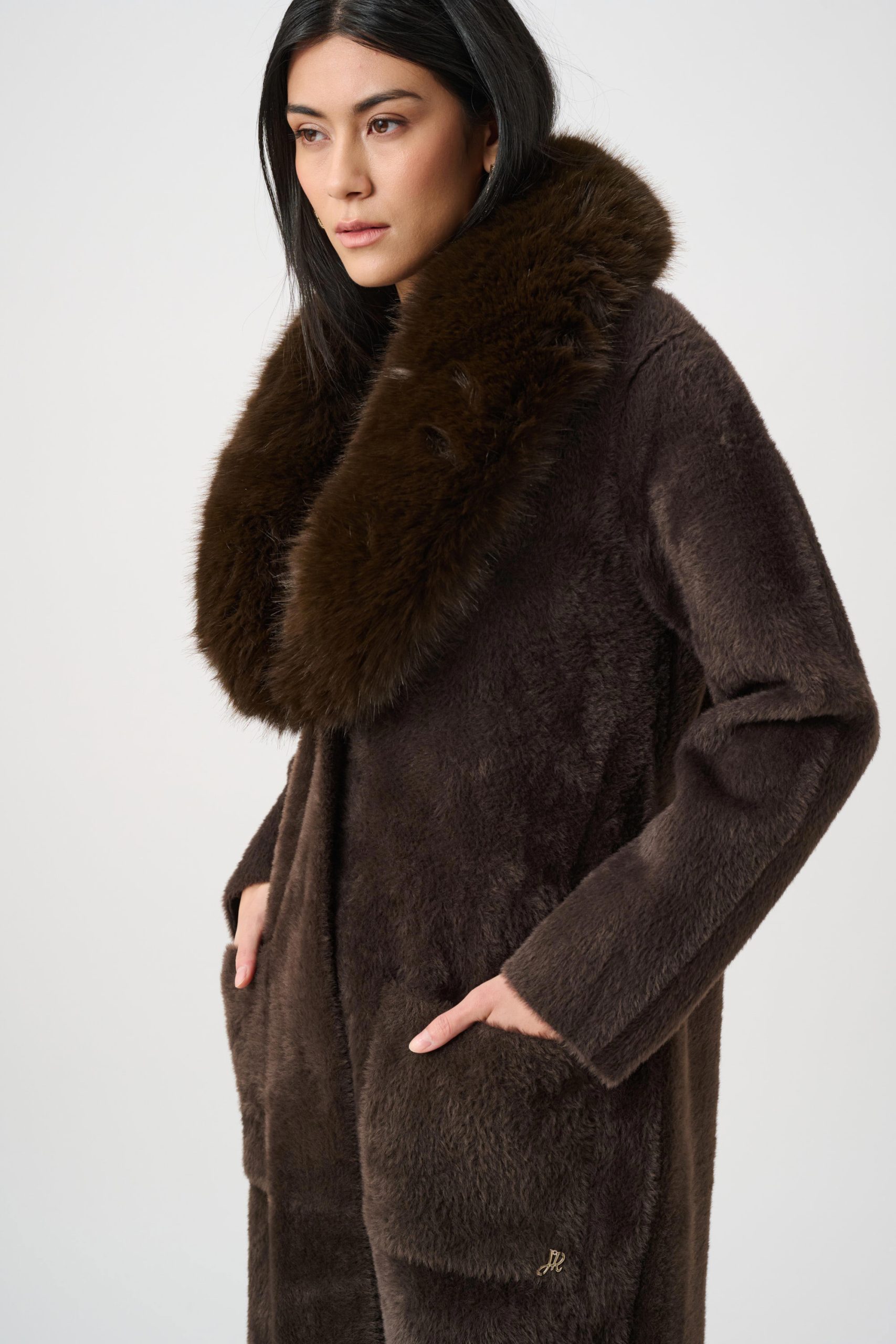 Joseph Ribkoff Feather Yarn Knit Coat - Mocha - Image 3