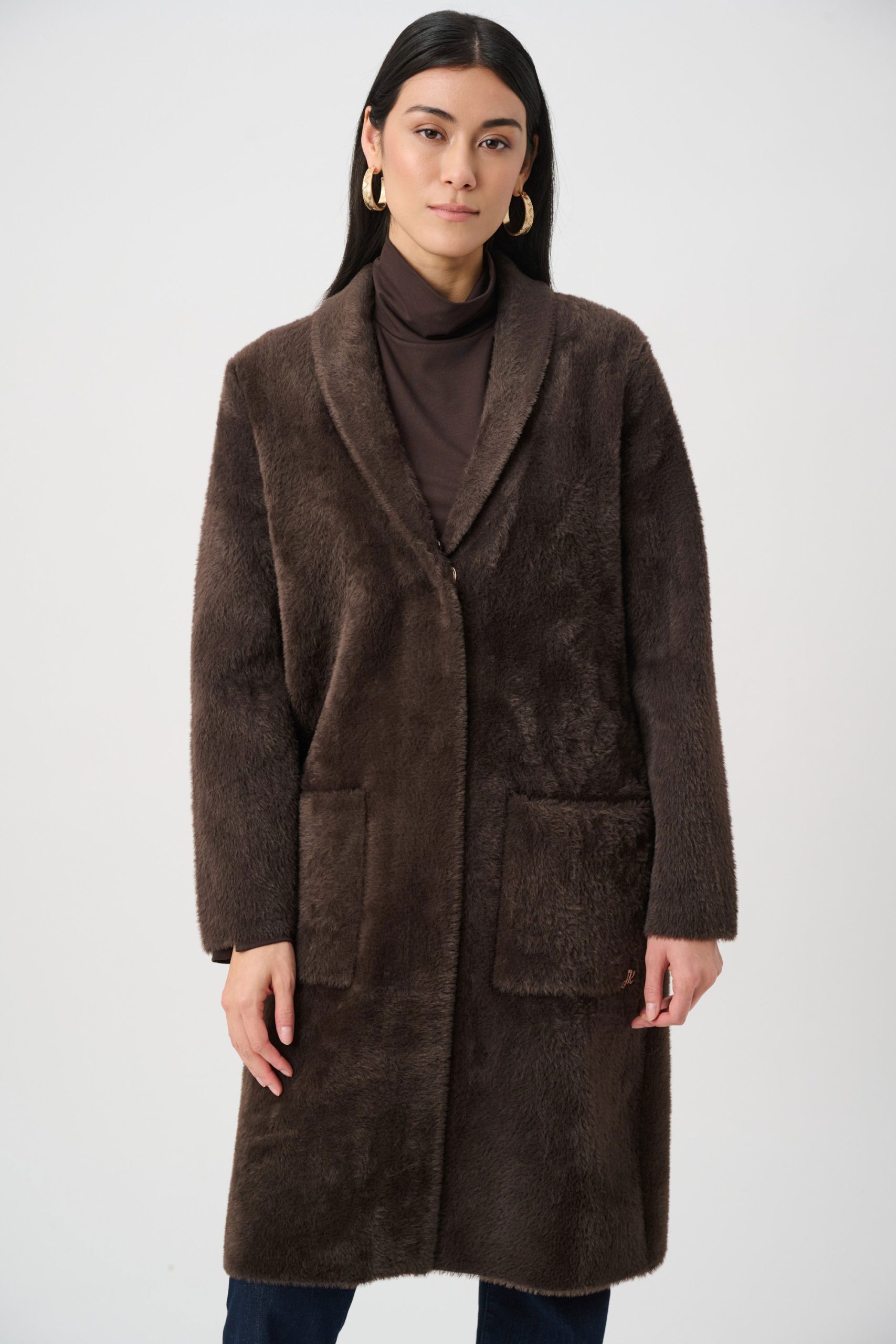 Joseph Ribkoff Feather Yarn Knit Coat - Mocha - Image 5