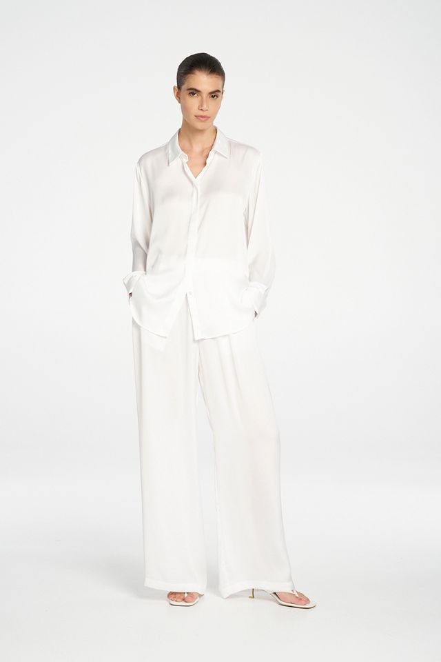 Mela Purdie Soft Shirt - Ivory Mirror Satin - Image 3