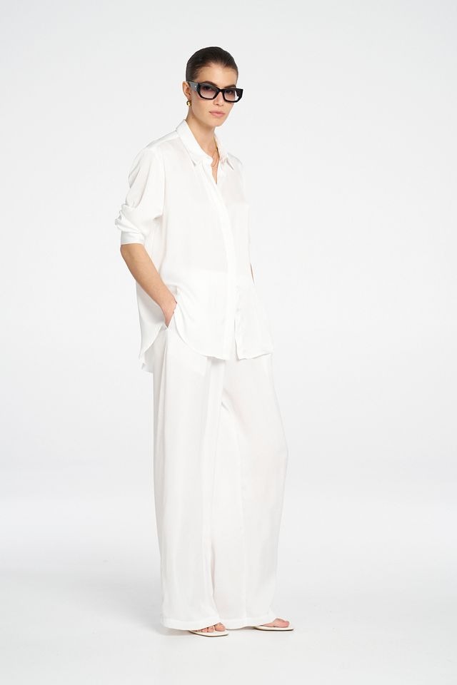 Mela Purdie Soft Shirt - Ivory Mirror Satin - Image 2