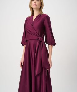 Joseph Ribkoff Knit Satin Flowy Wrap Dress - Elderberry