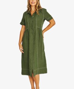 Jump Seam Detail Shirt Dress - Evergreen