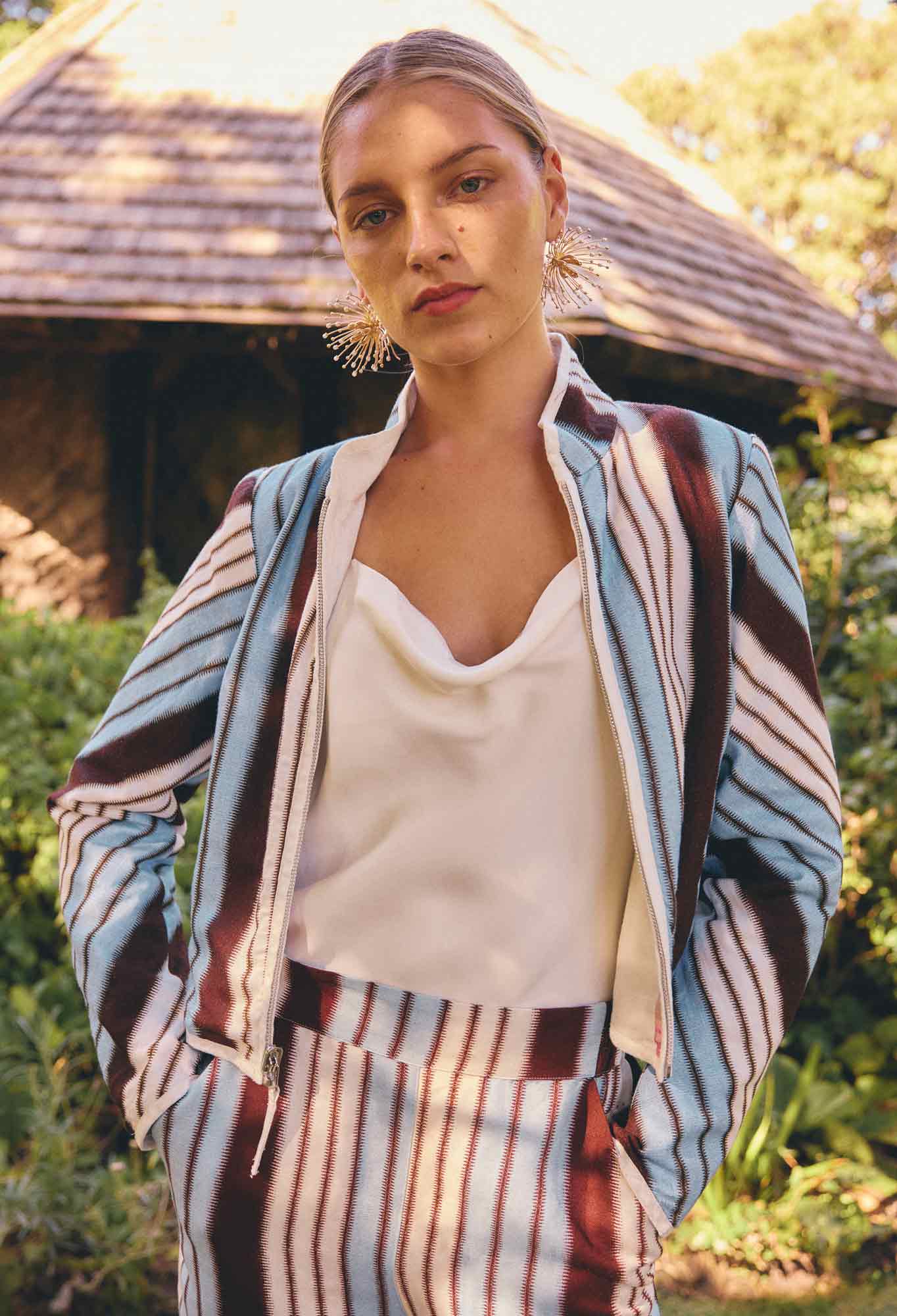 Once Was Delray Reversible Printed Linen Viscose Jacket - Nautilus Bloom/Iridescent Stripe - Image 2