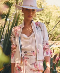Once Was Delray Reversible Printed Linen Viscose Jacket - Nautilus Bloom/Iridescent Stripe