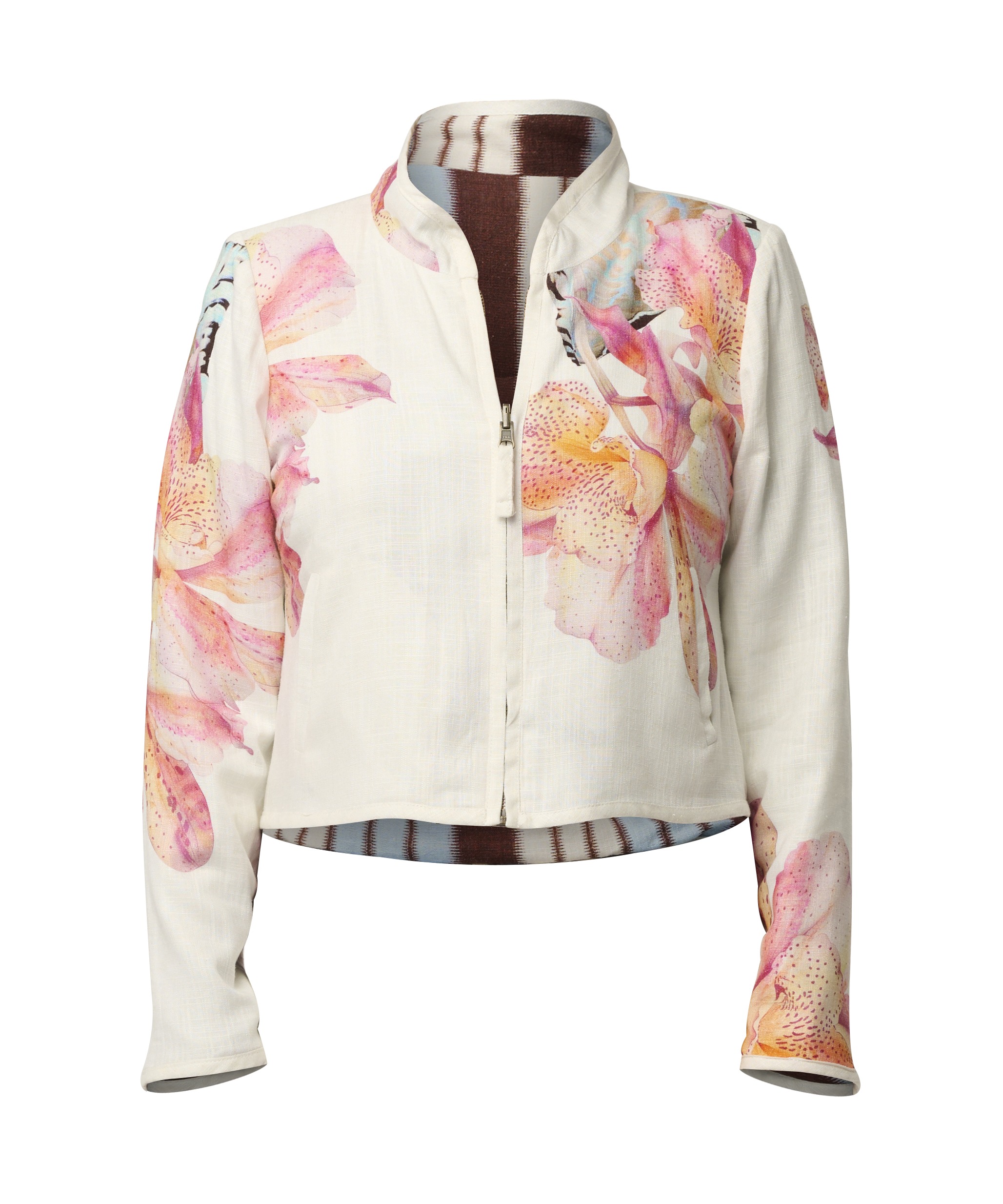 Once Was Delray Reversible Printed Linen Viscose Jacket - Nautilus Bloom/Iridescent Stripe - Image 7