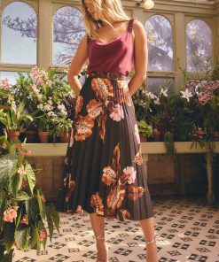 Once Was Iris Pleated Polyester Blend Skirt - Sunset Orchid