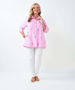 Swish Embroidered Stripe Cotton Shirt - Candy Paisley