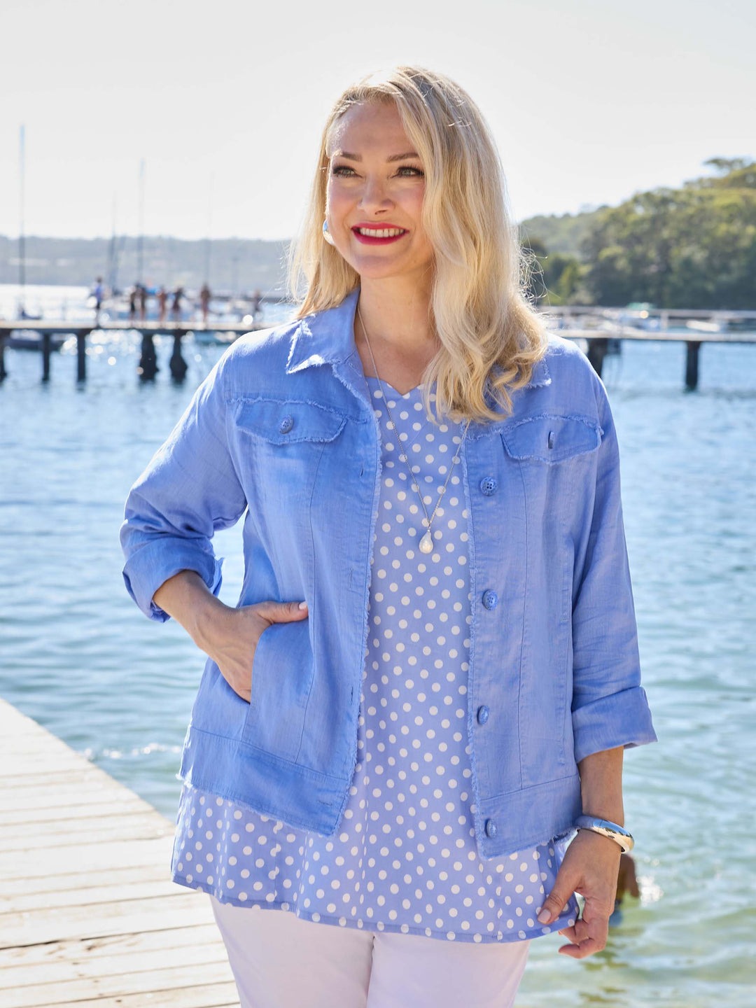 Swish Lightweight Collared Everyday Linen Jacket - Cornflower - Image 2