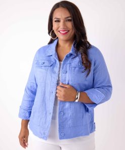 Swish Lightweight Collared Everyday Linen Jacket - Cornflower