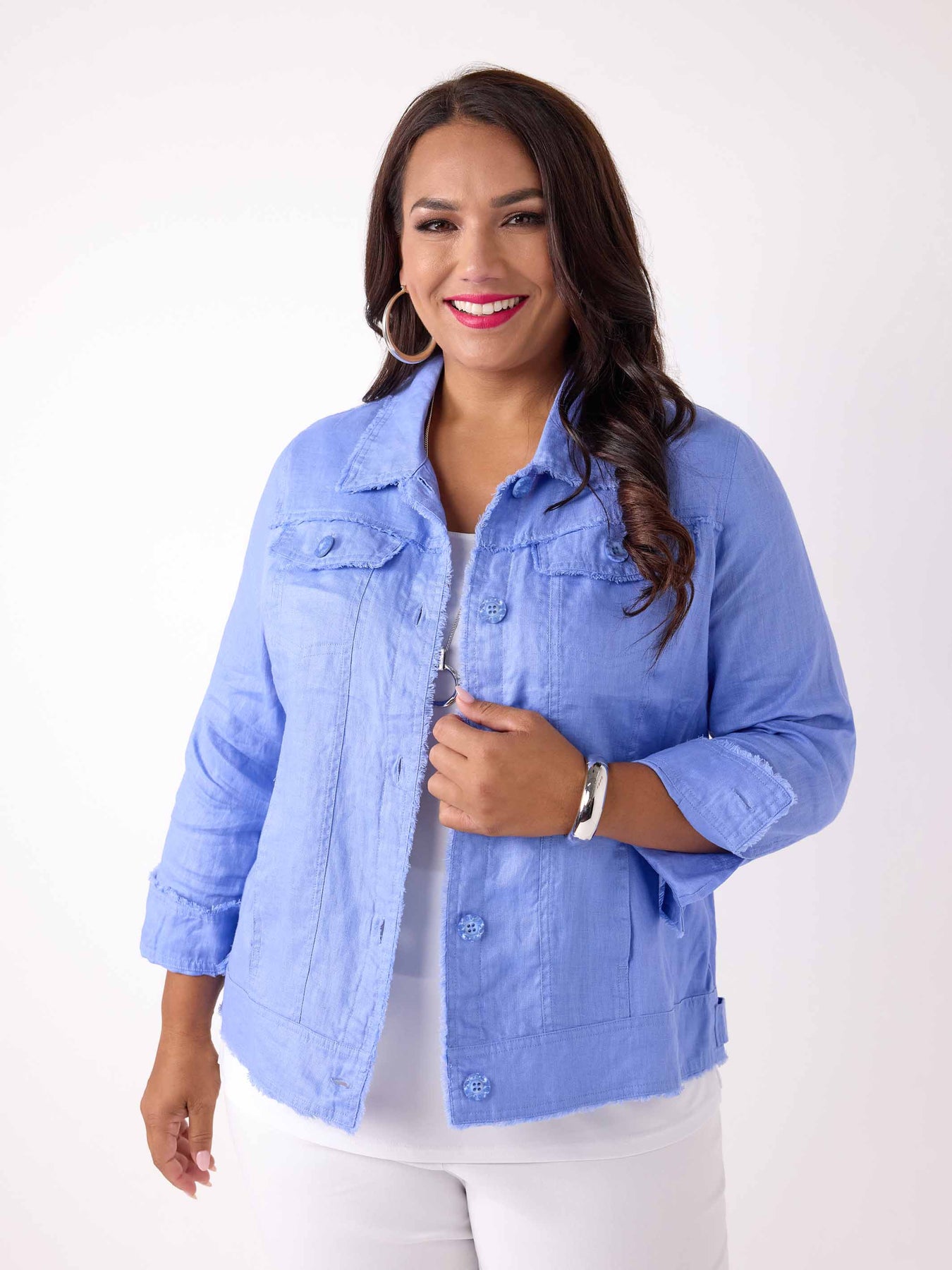 Swish Lightweight Collared Everyday Linen Jacket - Cornflower
