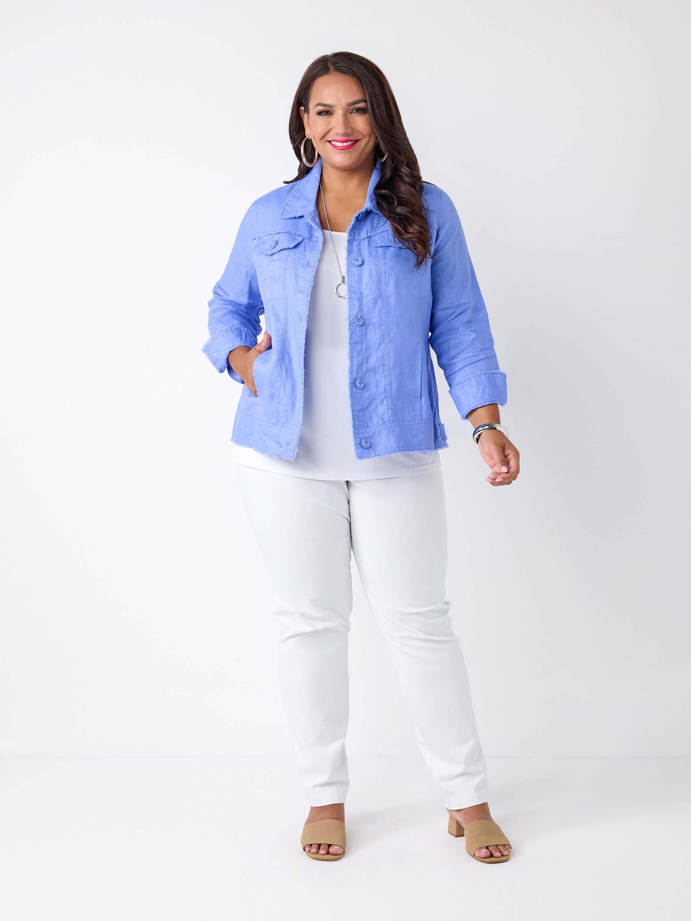 Swish Lightweight Collared Everyday Linen Jacket - Cornflower - Image 3