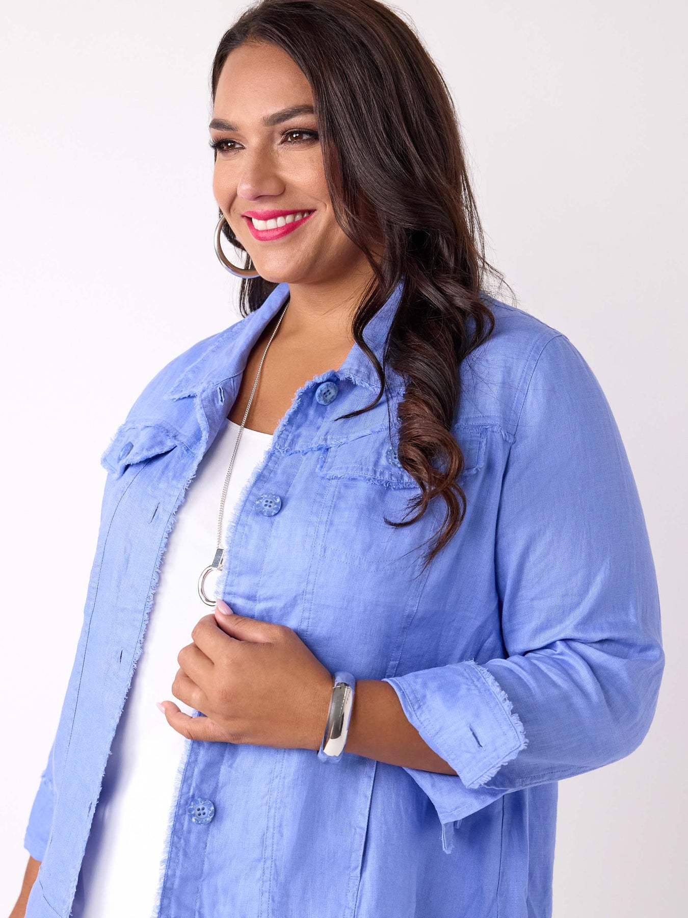 Swish Lightweight Collared Everyday Linen Jacket - Cornflower - Image 4