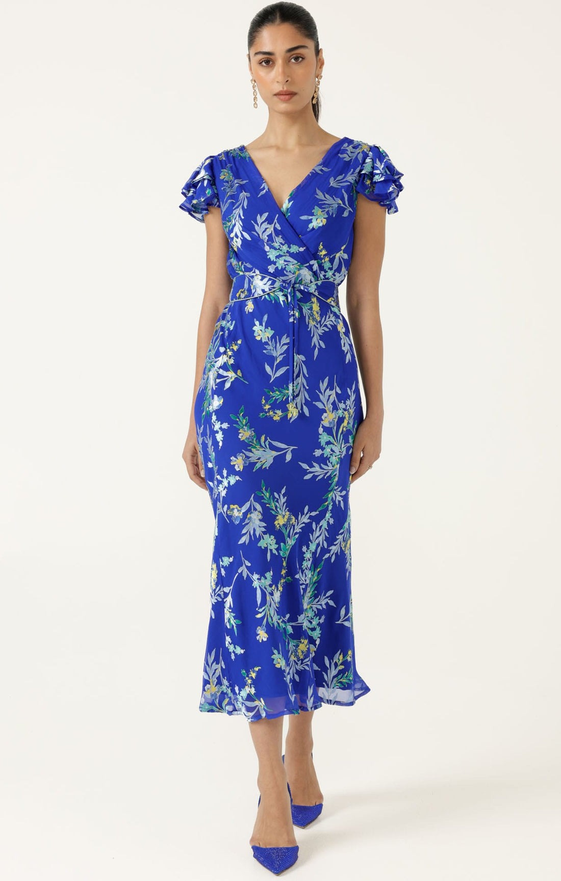 Sacha Drake Evelyn Midi Dress-Sapphire Floral - Image 3