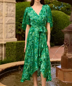 Sacha Drake Garden Maze Wrap Dress - Green Aqua Floral