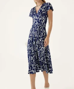 Sacha Drake Reverse Wrap Midi Dress - Navy and White Floral