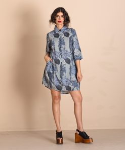 Megan Salmon Long Bell Shirt - Blue Annuals