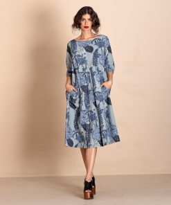 Megan Salmon Molly Dress - Blue Annuals
