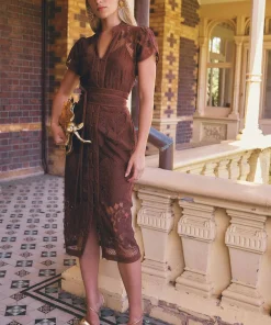 Once Was Solene Cotton Blend Placement Lace Dress - Rosewood