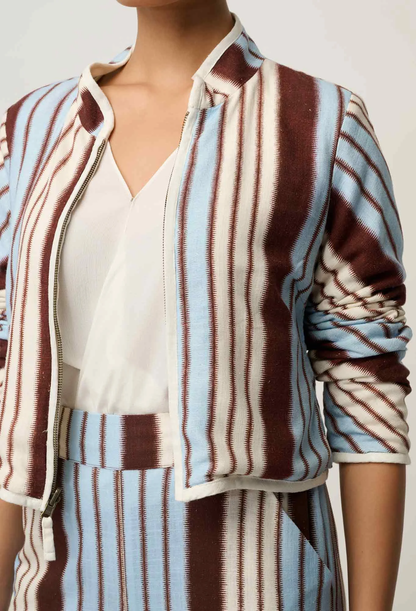 Once Was Delray Reversible Printed Linen Viscose Jacket - Nautilus Bloom/Iridescent Stripe - Image 6