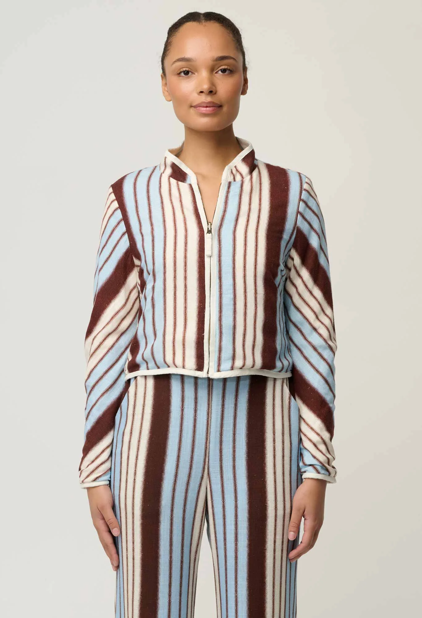Once Was Delray Reversible Printed Linen Viscose Jacket - Nautilus Bloom/Iridescent Stripe - Image 3