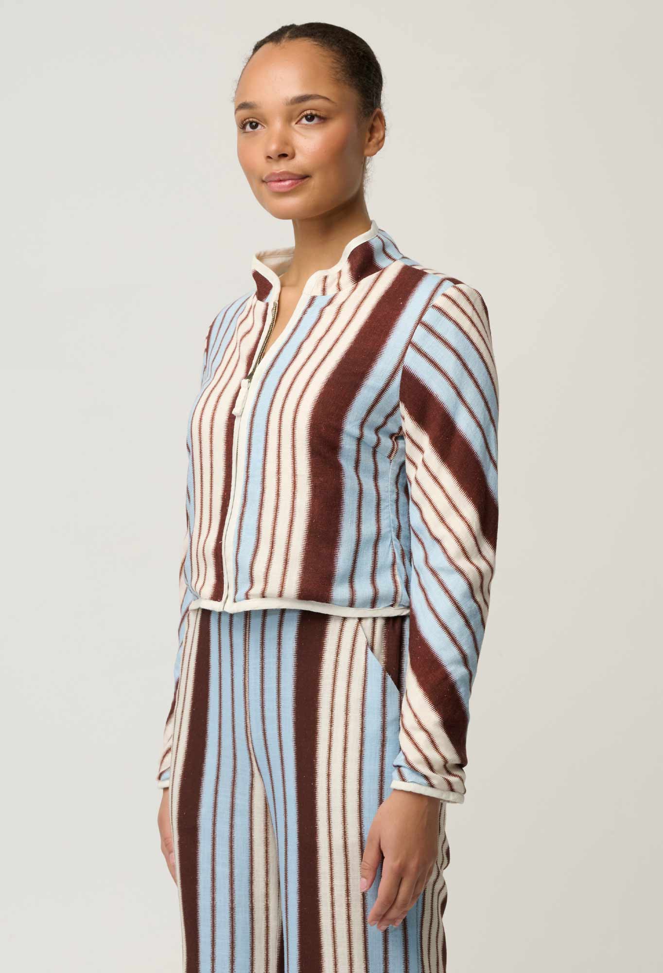 Once Was Delray Reversible Printed Linen Viscose Jacket - Nautilus Bloom/Iridescent Stripe - Image 5