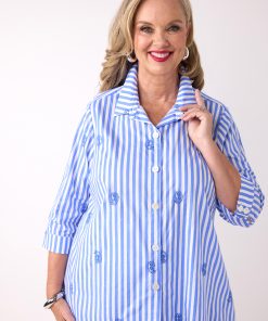 Swish Embroidered Stripe Cotton Shirt -Nautical Paisley