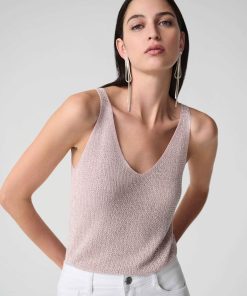 Joseph Ribkoff Metallic Knitted Camisole with Rhinestones - Petal Pink