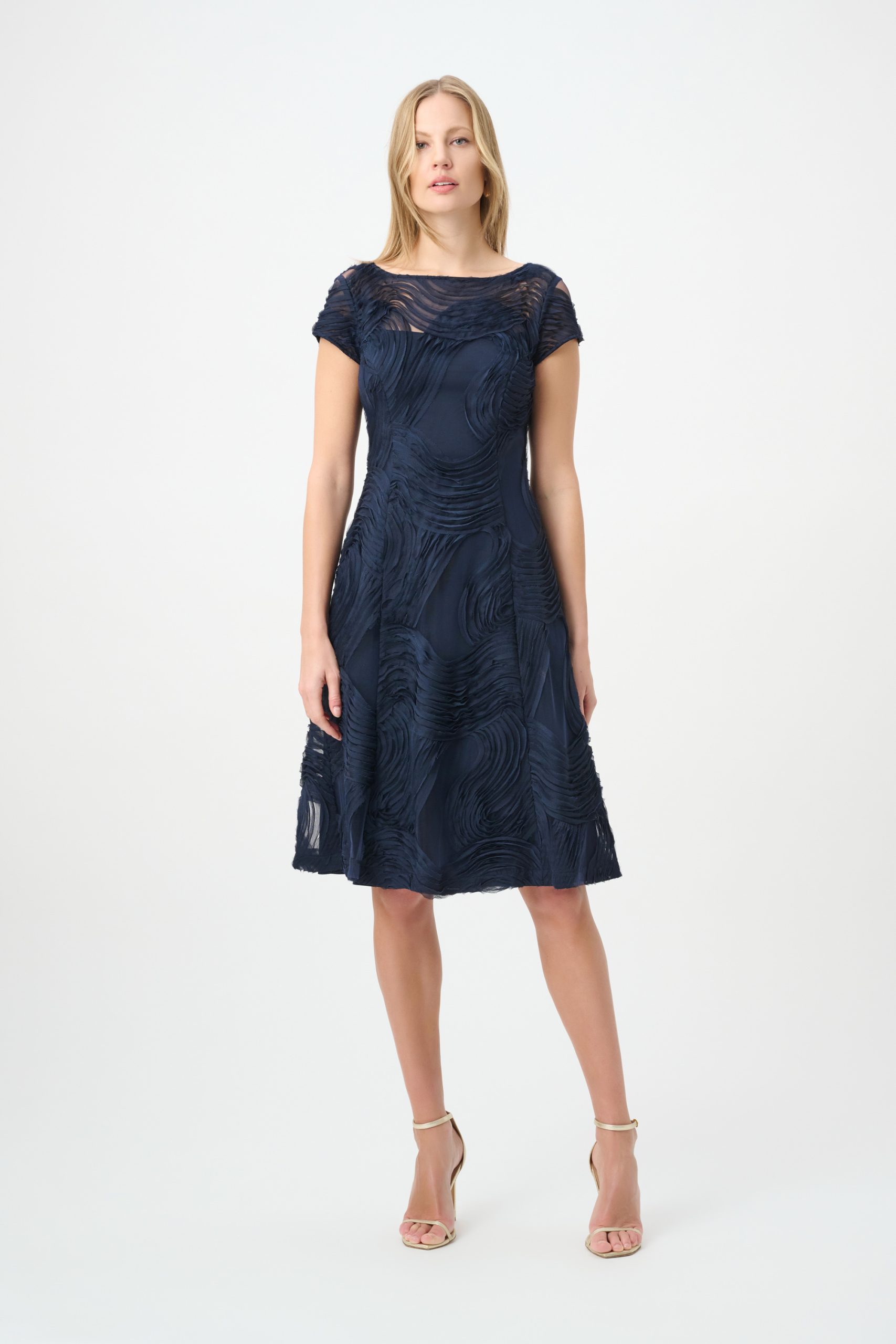Joseph Ribkoff Embroidered Swirl Fit & Flare Dress - Midnight Blue - Image 2