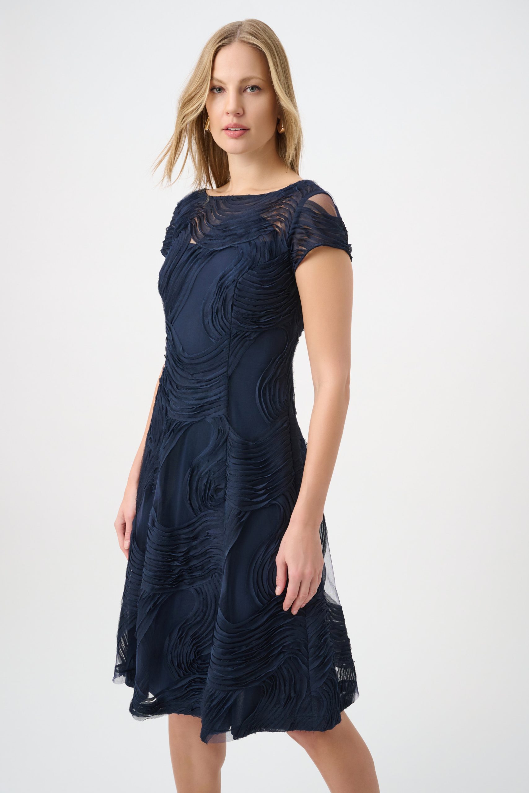 Joseph Ribkoff Embroidered Swirl Fit & Flare Dress - Midnight Blue - Image 3