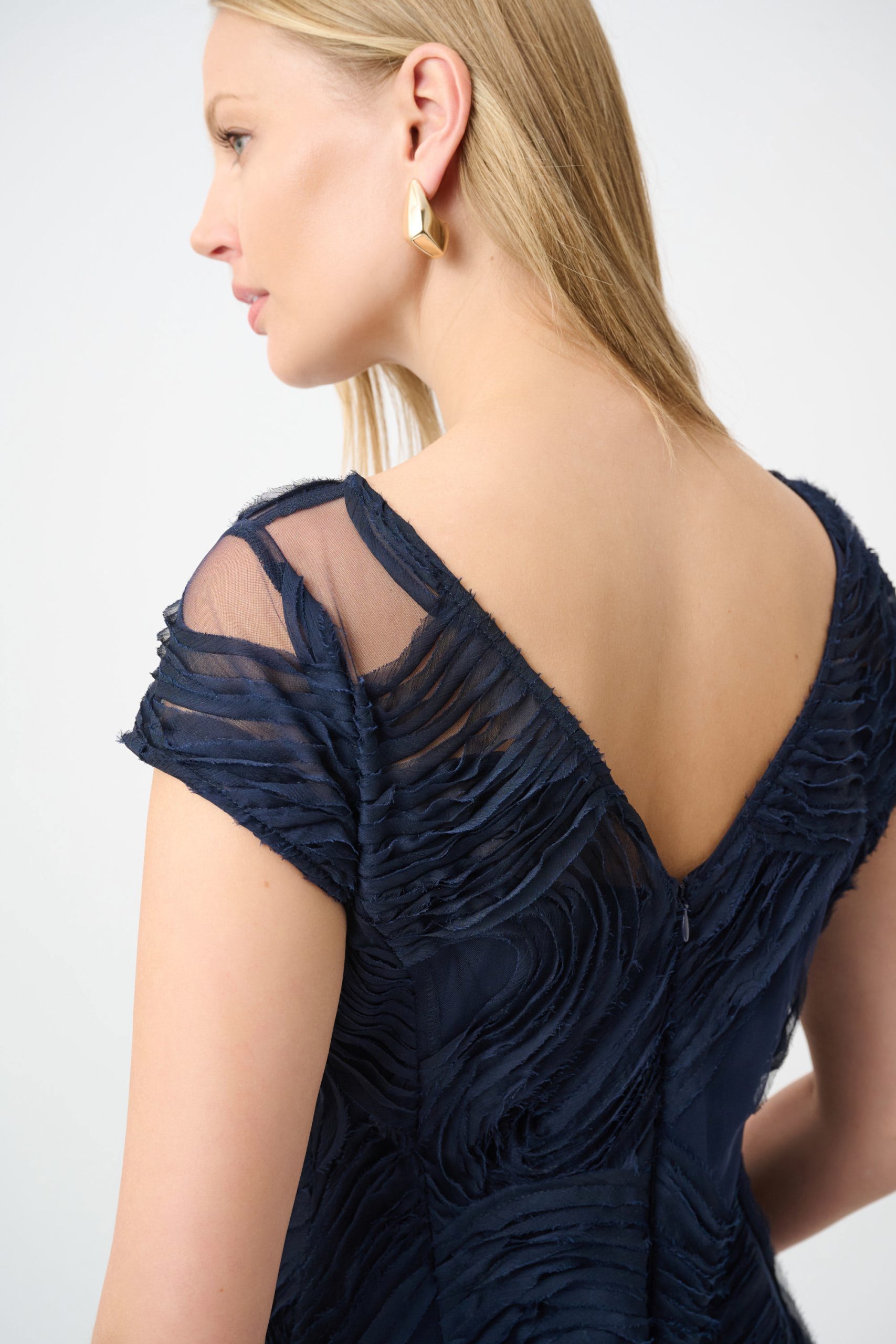 Joseph Ribkoff Embroidered Swirl Fit & Flare Dress - Midnight Blue - Image 6