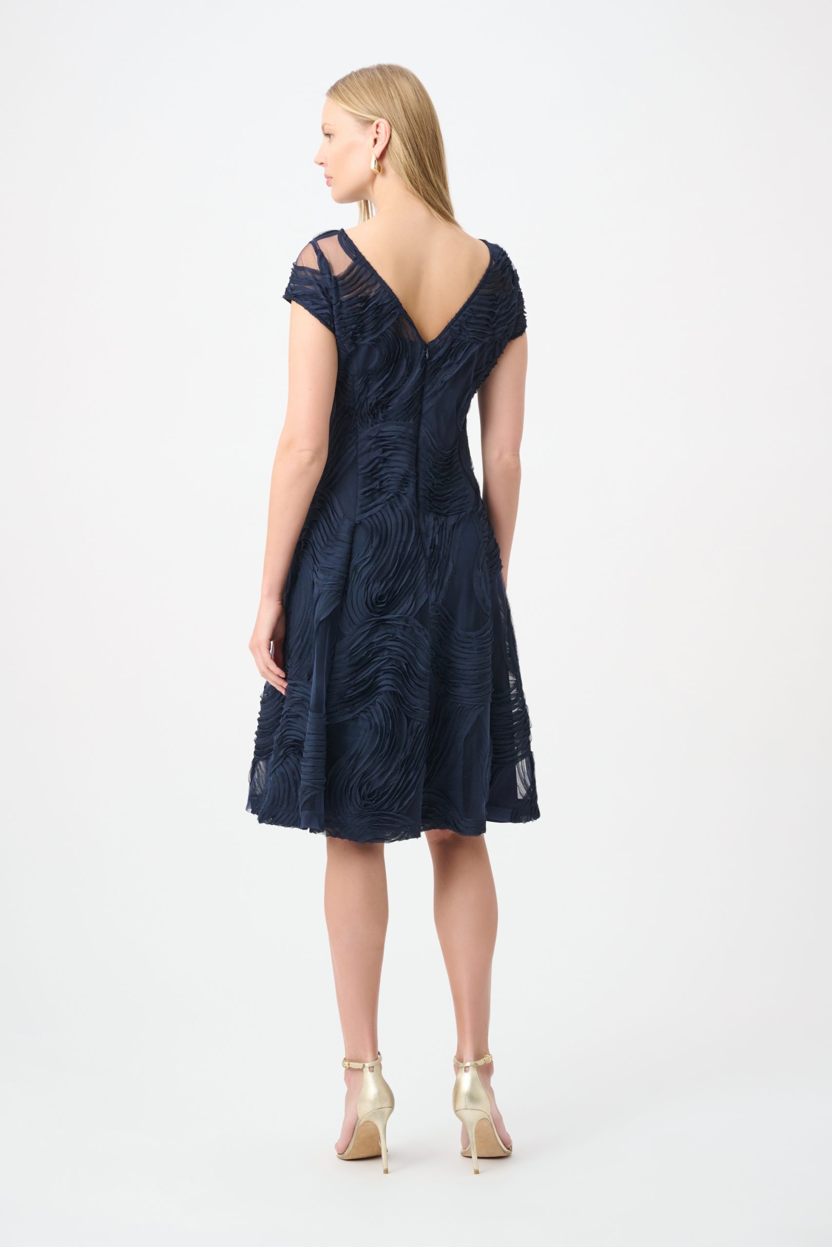 Joseph Ribkoff Embroidered Swirl Fit & Flare Dress - Midnight Blue - Image 4