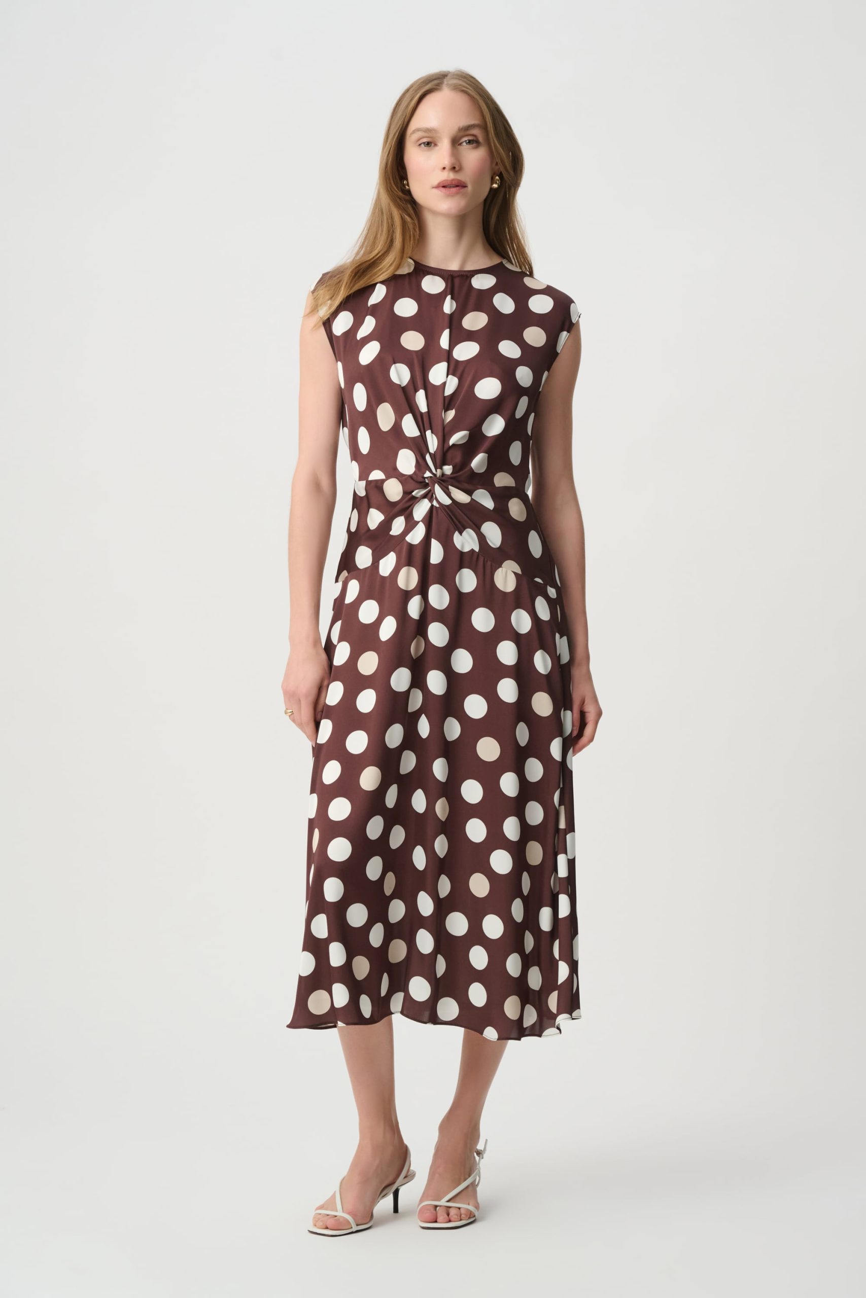 Joseph Ribkoff Polka Dot Twist Waist Dress - Brown/Multi - Image 2