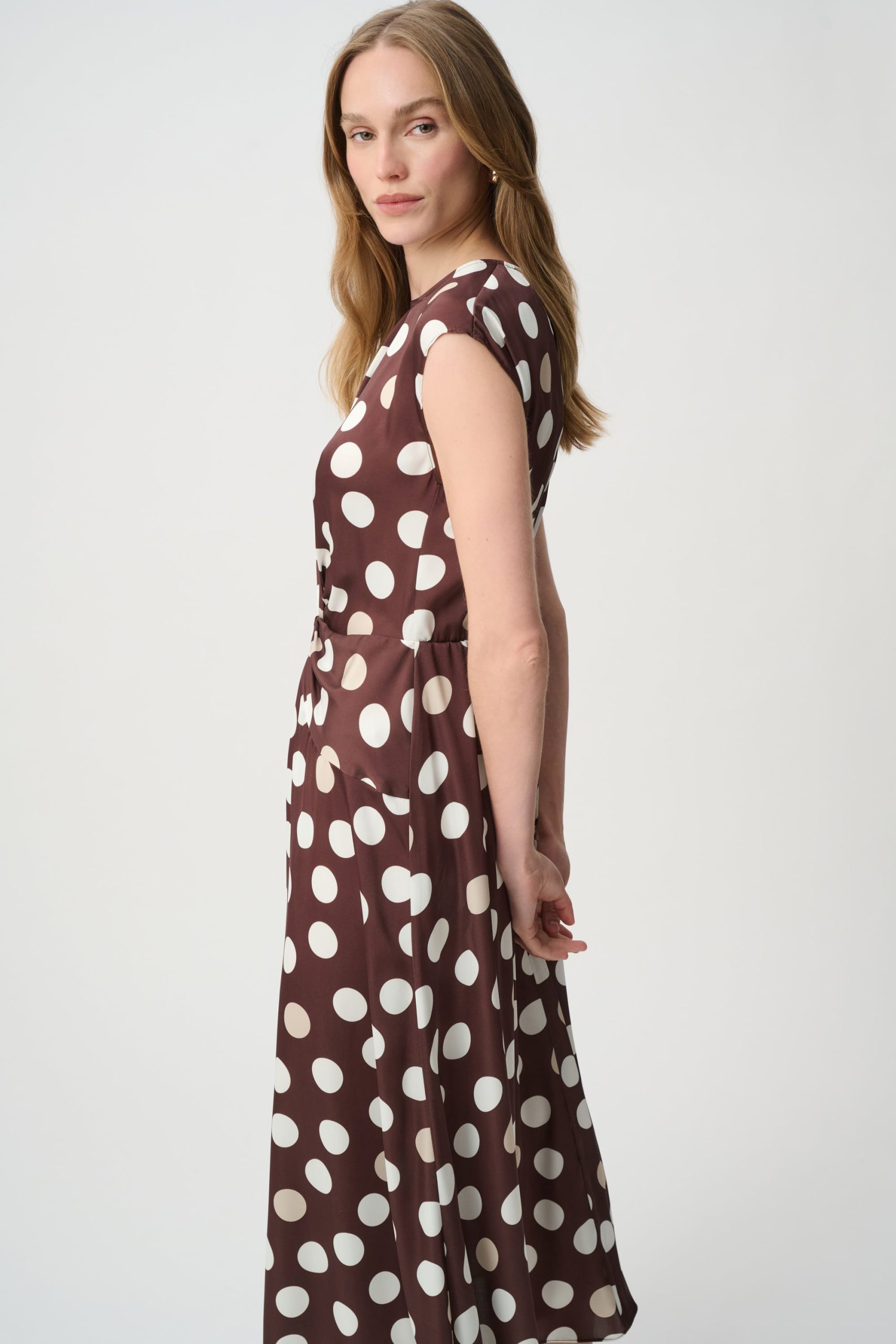 Joseph Ribkoff Polka Dot Twist Waist Dress - Brown/Multi - Image 3