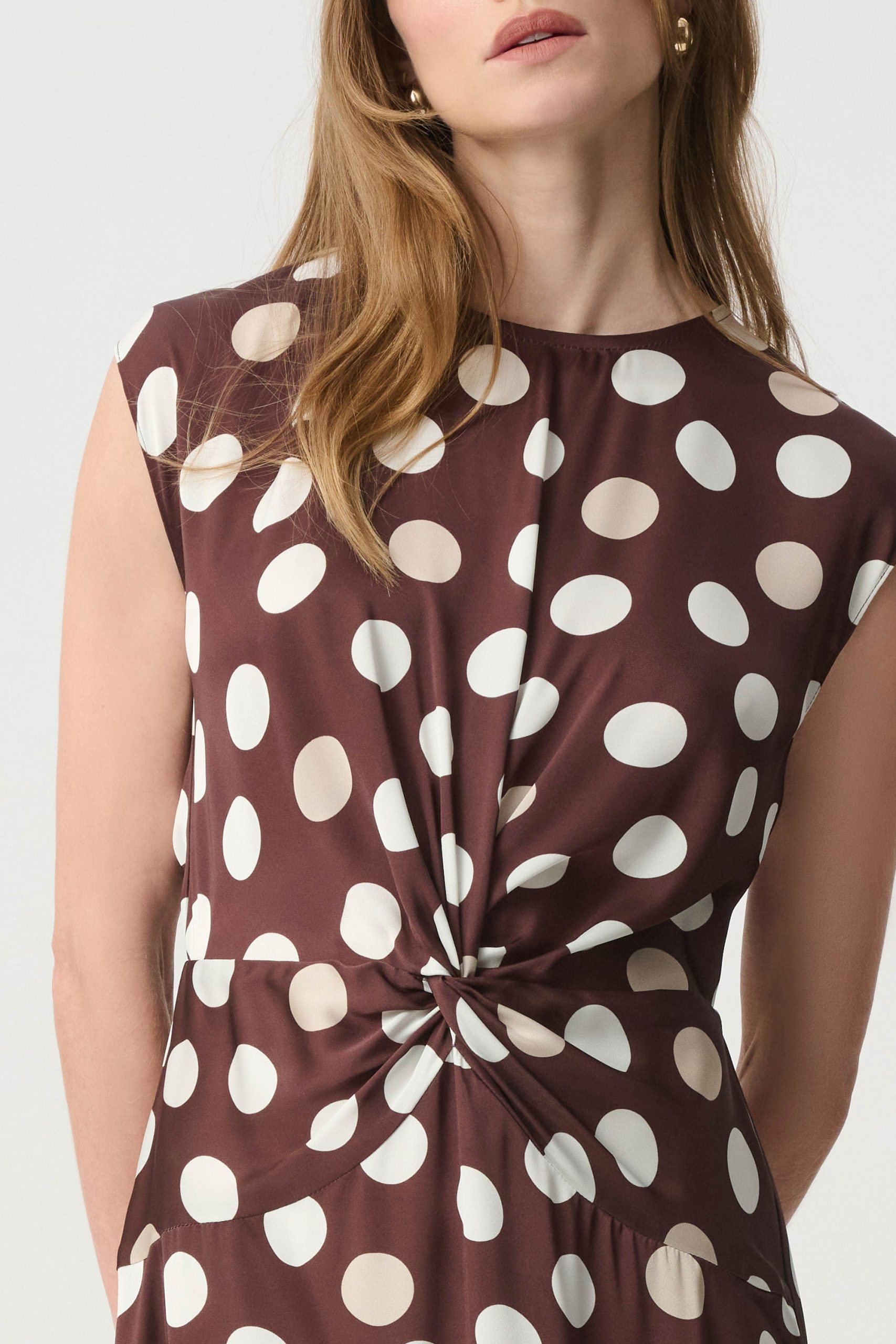 Joseph Ribkoff Polka Dot Twist Waist Dress - Brown/Multi - Image 5
