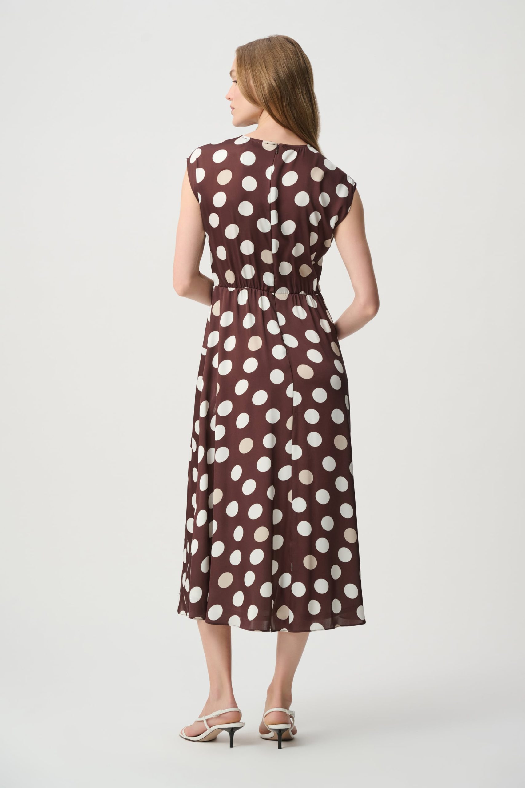 Joseph Ribkoff Polka Dot Twist Waist Dress - Brown/Multi - Image 4